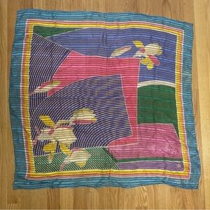 Leehaus Olympic Silk Scarf Blue Pink Yellow Metallic Floral